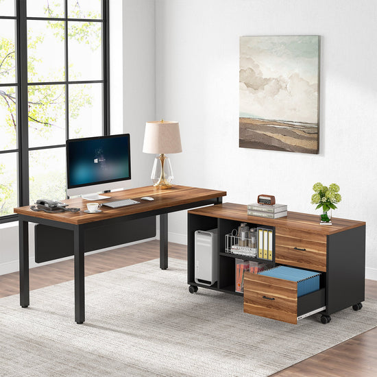 Tribesigns L-Shaped Desk, Executive Computer Desk with Storage Cabinet Tribesigns