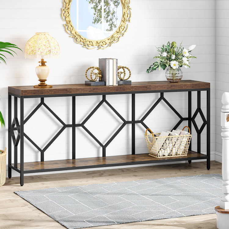 Console Table, 71" Extra Long Sofa Table with Open Storage Shelf Tribesigns