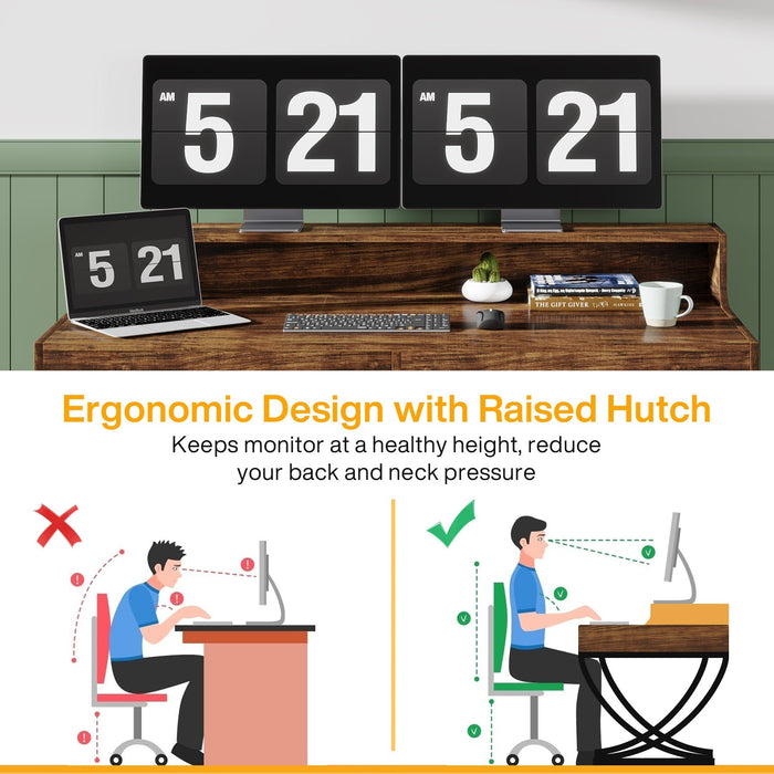 2-Drawer Computer Desk, Industrial 47" Writing Table with Monitor Stand Tribesigns