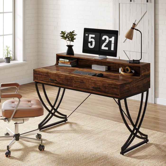 2-Drawer Computer Desk, Industrial 47" Writing Table with Monitor Stand Tribesigns