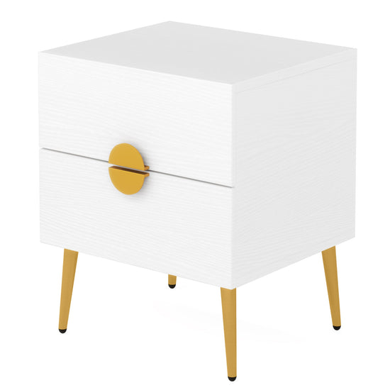 2 Drawers Nightstand, Modern Bedside End Table with Metal Legs Tribesigns