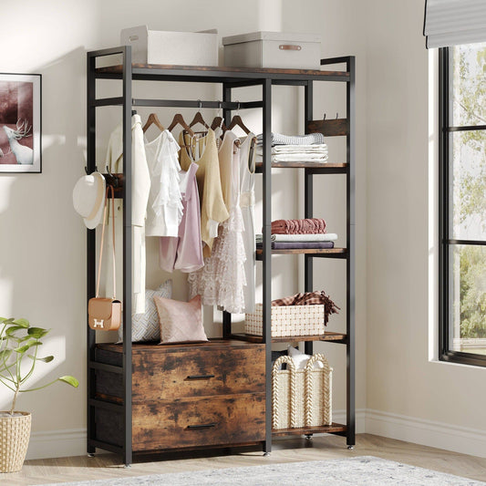 Freestanding Closet Organizer, Garment Rack with 2 Fabric Drawers Tribesigns