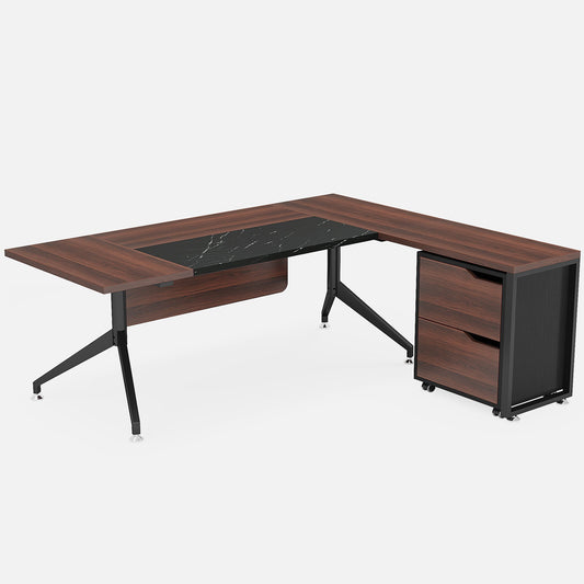 63" L-Shaped Desk, Corner Executive Computer Desk with File Cabinet Tribesigns