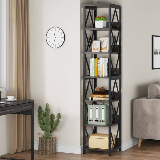 Tribesigns Bookshelf, 75" Tall Narrow Bookcase Open Storage Display Rack Tribesigns