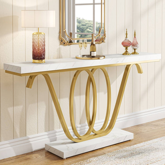 Console Table, 55 Inch Entryway Table Faux Marble Sofa Table Tribesigns