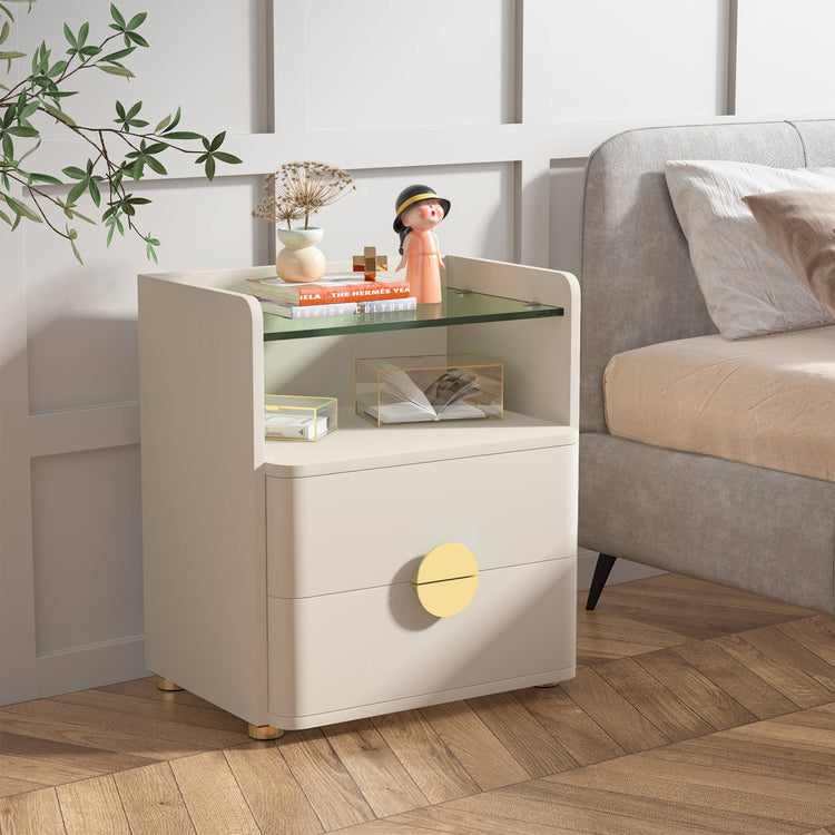 Nightstand, 2-Drawer Modern Bedside Table with Open Storage Tribesigns