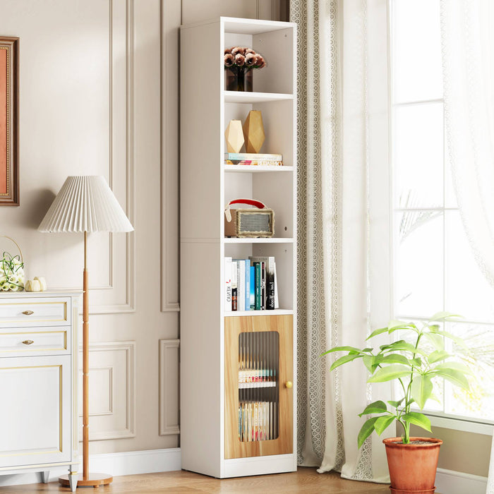 Tribesigns Bookcase, 79" Narrow Bookshelf 6 Tier Cube Organizer with Door Tribesigns