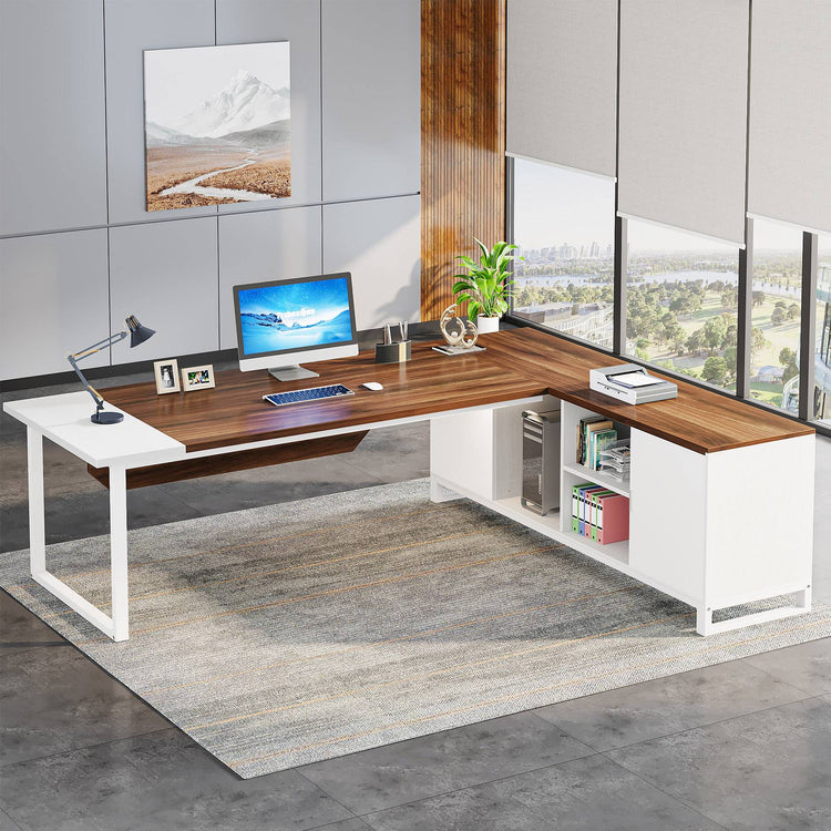 L-Shaped Desk, 86.6" Executive Desk with 55" File Cabinet Tribesigns