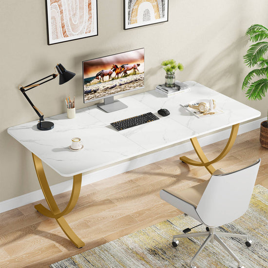 63" Executive Desk, Faux Marble Computer Desk Meeting Table Tribesigns