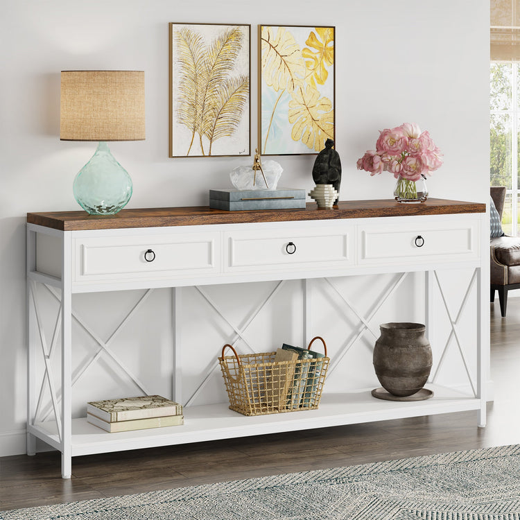 Console Table, 70.8" Sofa Foyer Table with 3 Drawers & Storage Shelf Tribesigns