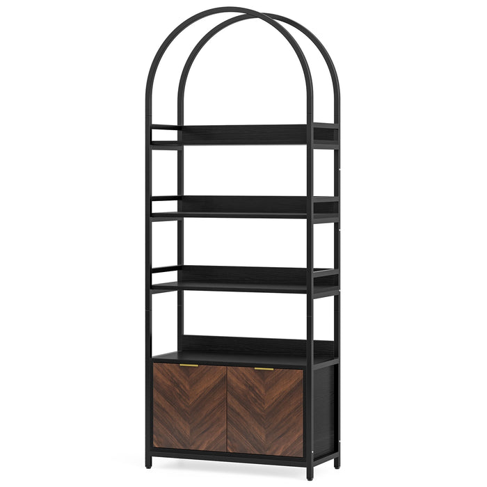 4-Tier Bookshelf with Cabinet, 75.9" Tall Etagere Bookcase with Door Tribesigns