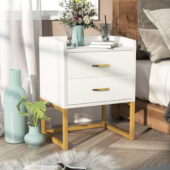 Nightstand, Modern 2-Drawer Bedside Table Wood Sofa End Table Tribesigns