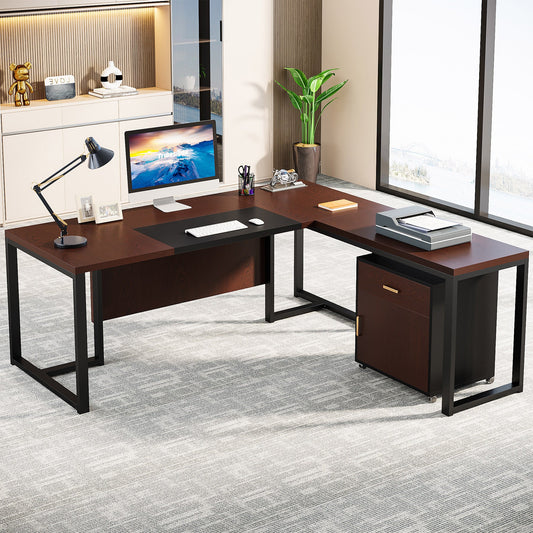 Tribesigns L-Shaped Desk, 70.8’’ Executive Desk with Mobile File Cabinet Tribesigns