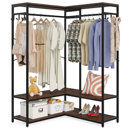 Freestanding Closet Organizer, L-Shaped Clothing Garment Rack Tribesigns