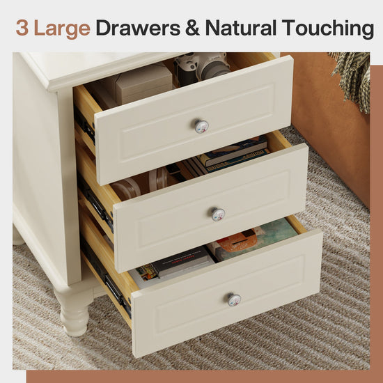 3-Drawer Nightstand, All-Wood Bedside Table Farmhouse End Table Tribesigns