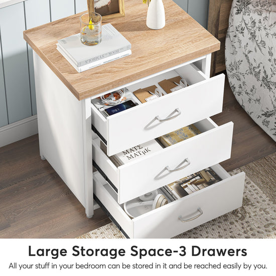 3-Drawer Nightstand, Modern Bedside Table with Silver Handle Tribesigns