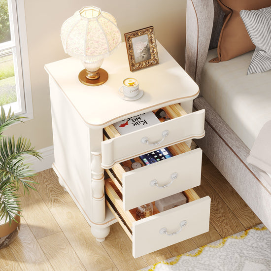 3 Drawers Nightstand, Modern Bedside End Table with Solid Wood Legs Tribesigns