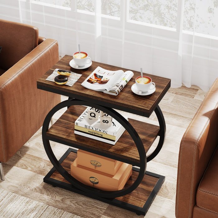 3-Tier End Table, Industrial Sofa Side Table with Round Metal Frame Tribesigns