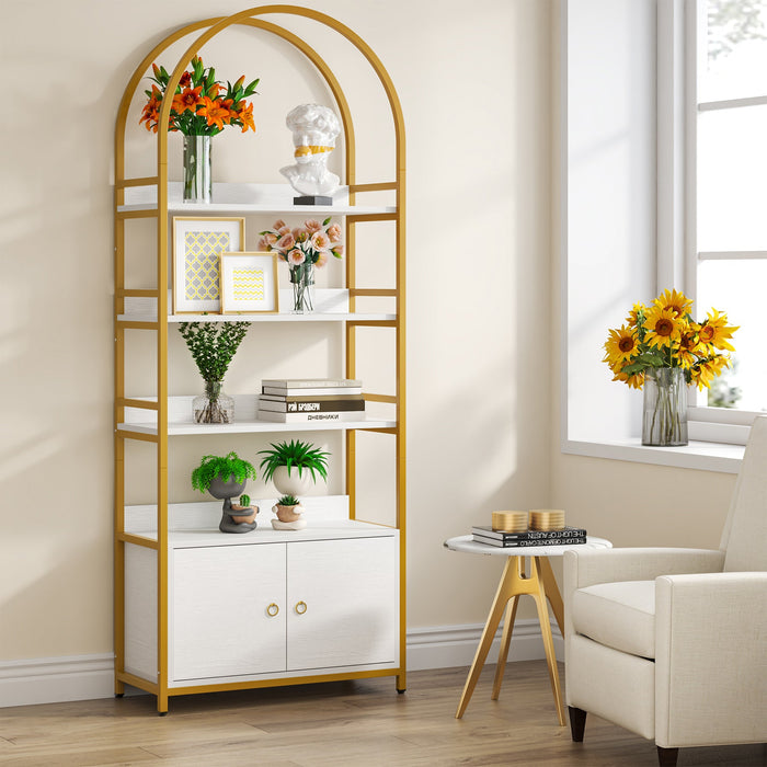 4-Tier Bookshelf with Cabinet, 75.9" Tall Etagere Bookcase with Door Tribesigns