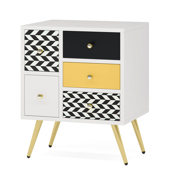 Nightstand, Modern Colorful Bedside End Table With 5 Drawers Tribesigns