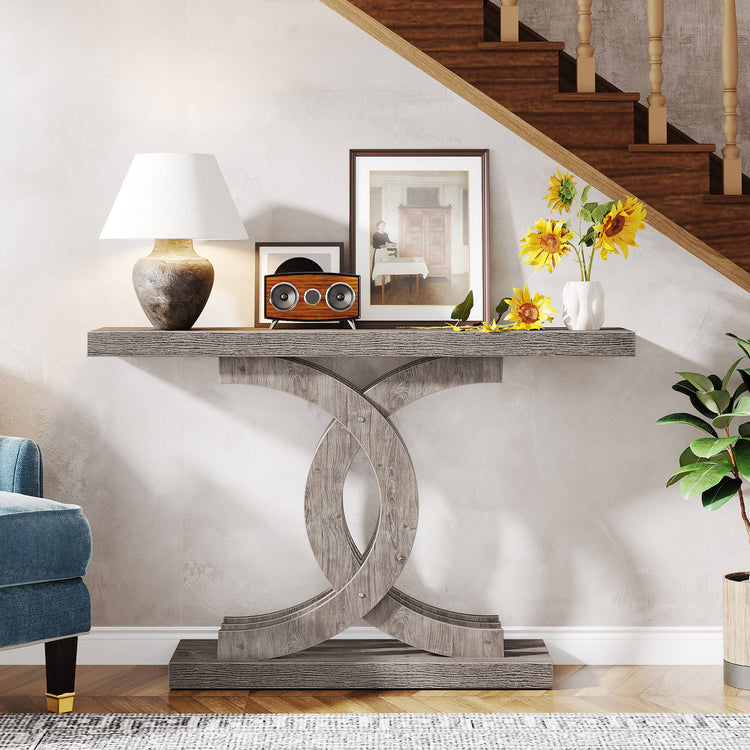 39" Farmhouse Console Table Entryway Table with Geometric Base Tribesigns