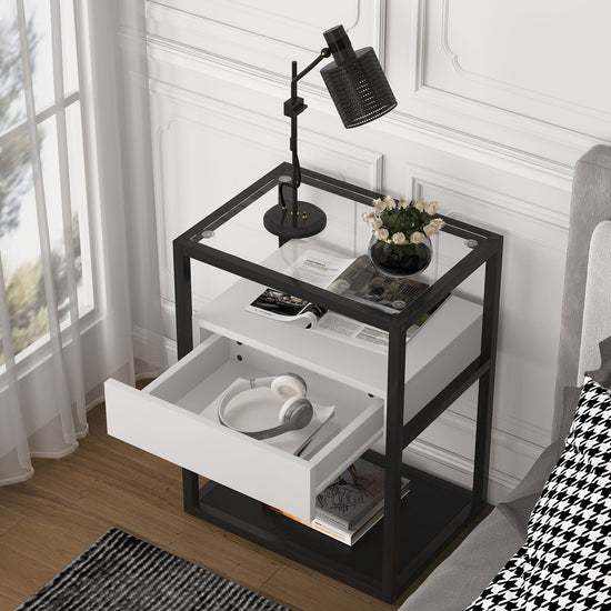 Nightstand, Modern Side End Table with Drawer and Shelf Tribesigns