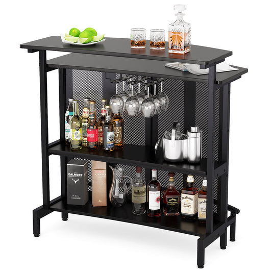 Home Bar Unit, 4 Tier Liquor Bar Table with Storage and Footrest Tribesigns