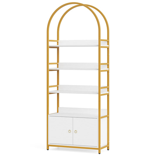 4-Tier Bookshelf with Cabinet, 75.9" Tall Etagere Bookcase with Door Tribesigns