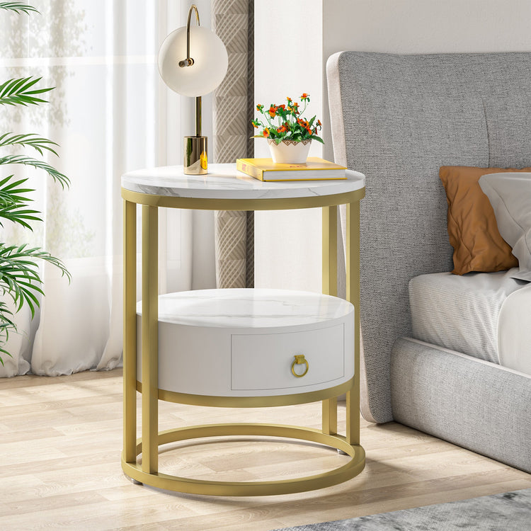 Nightstand, Modern Round Bedside End Table with Drawer Tribesigns