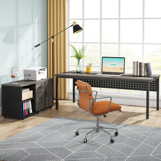 L-Shaped Desk, 71" Executive Desk with 47" Mobile File Cabinet Tribesigns