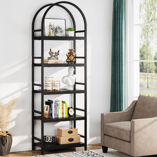 4-Tier / 5-Tier Bookshelf, Arched Bookcase Display Rack with Storage Shelves Tribesigns