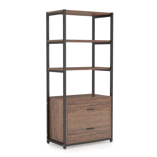 4-Tier Bookshelf Etagere Display Bookcase with 2 Drawers Tribesigns