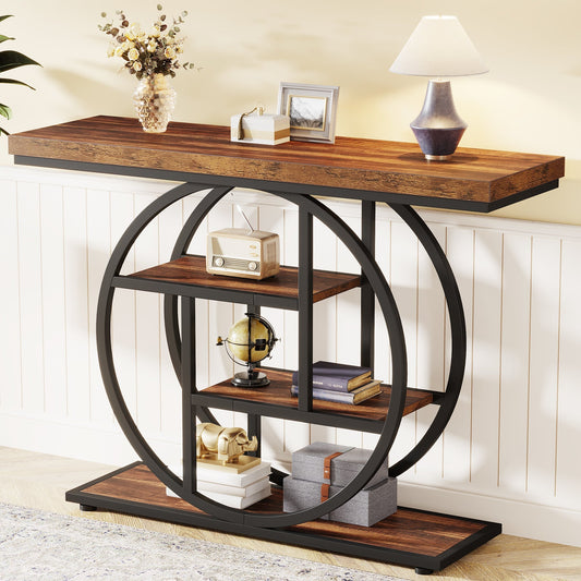 41.3" Console Table, Industrial 4-Tier Sofa Entryway Table with Circle Base Tribesigns