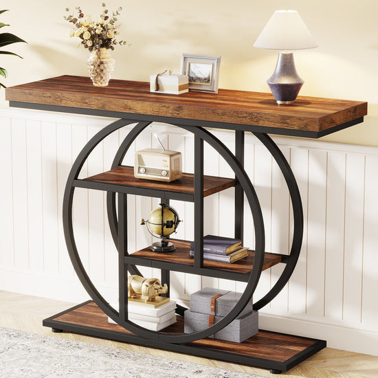 41.3" Console Table, Industrial 4-Tier Sofa Entryway Table with Circle Base Tribesigns
