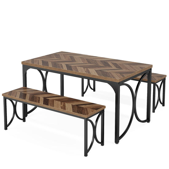 3-Piece Dining Table Set, 47'' Rectangular Kitchen Table with Two Benches Tribesigns