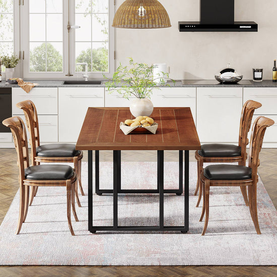 55" Dining Table for 4, Rectangular Kitchen Table with Solid Wood Veneer Tribesigns