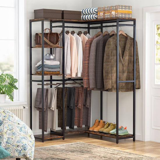 Freestanding Closet Organizer, L Shaped Garment Clothing Rack Tribesigns