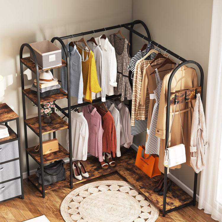 L Shape Clothes Rack, Corner Garment Rack with Storage Shelves Tribesigns