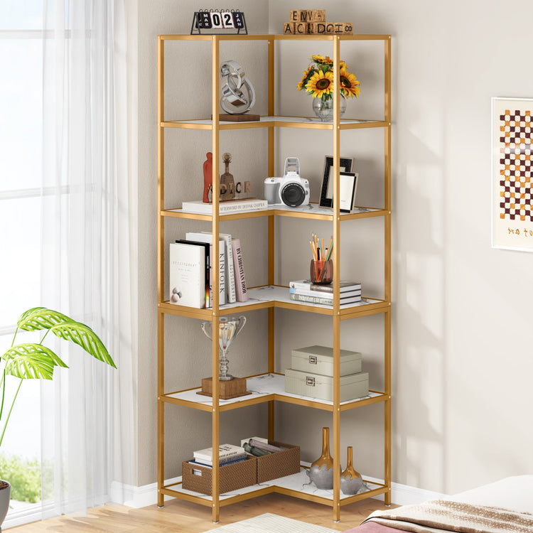 Corner Bookshelf, 70.5" L-Shaped 6-Shelf Etagere Bookcase Tribesigns
