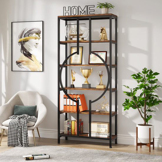 6-Tier Bookshelf, 70.9" Industrial Bookcase Display Shelf Tribesigns