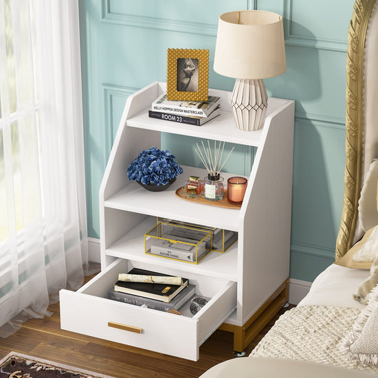 Nightstand, Bedside End Table with Drawer and Storage Shelves Tribesigns