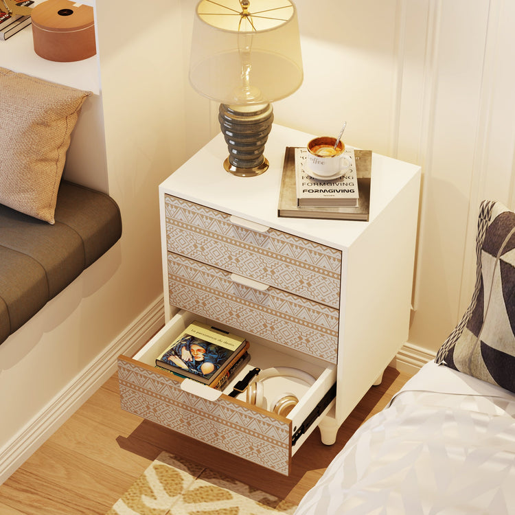 3 Drawers Nightstand Bedside Table with Hardwood Legs Tribesigns