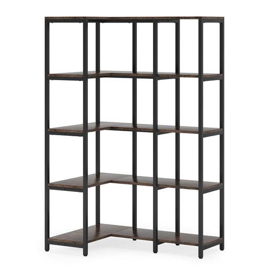 5-Shelf Corner Bookshelf, Reversible L-shaped Corner Etagere Bookcase Tribesigns