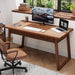 55" Wood Computer Desk, Mid-Century Modern Study Writing Table with Drawer Tribesigns