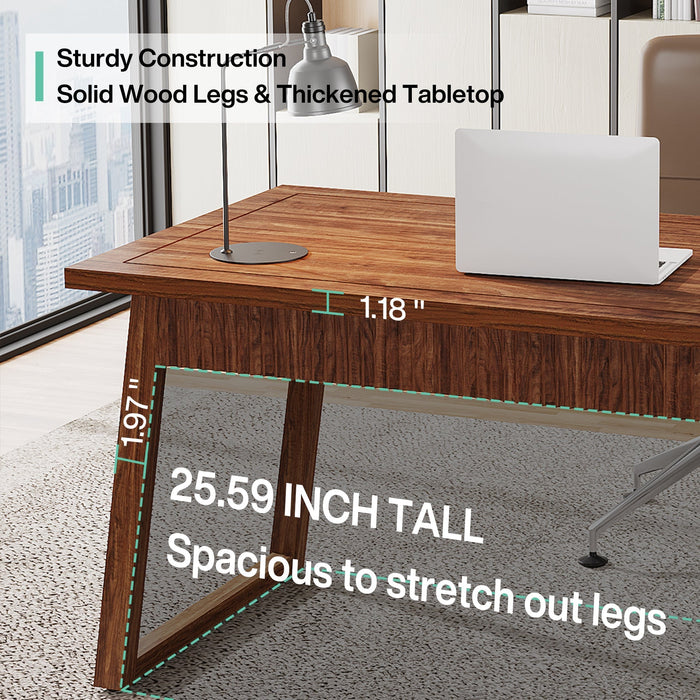 55" Wood Computer Desk, Mid-Century Modern Study Writing Table with Drawer Tribesigns