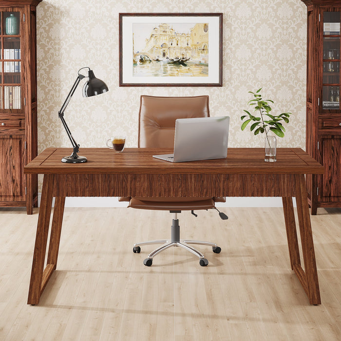 55" Wood Computer Desk, Mid-Century Modern Study Writing Table with Drawer Tribesigns