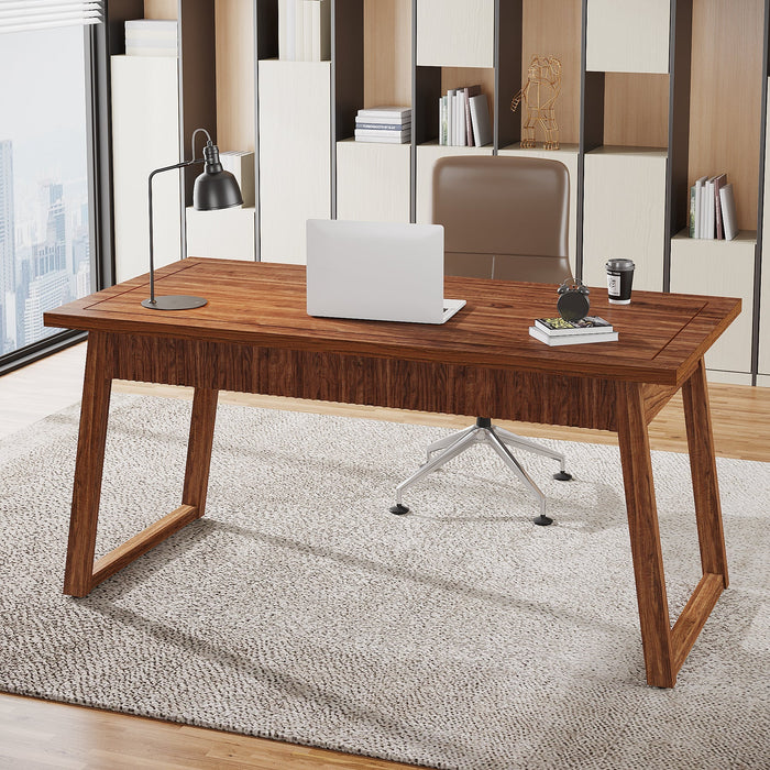 55" Wood Computer Desk, Mid-Century Modern Study Writing Table with Drawer Tribesigns