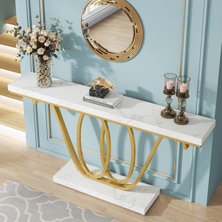 Console Table, 55 Inch Entryway Table Faux Marble Sofa Table Tribesigns