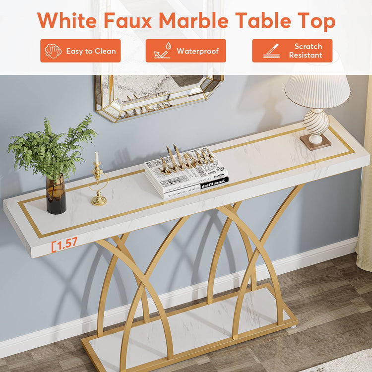 Console Table, 55 Inch Modern Faux Marble Entryway Table Tribesigns
