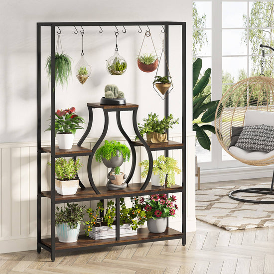 Plant Stand, 70.9" Flower Bonsai Pots Display Rack with 10 Hanging Hooks Tribesigns